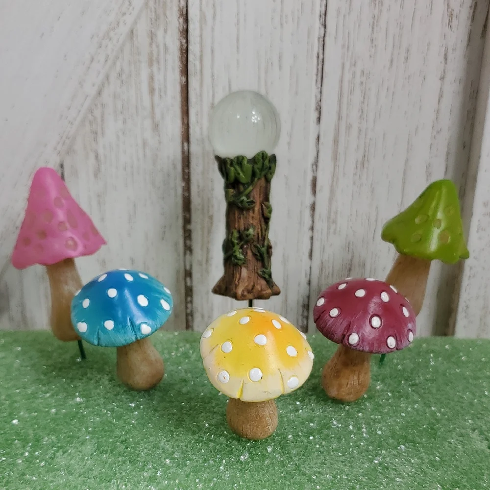 Miniature Colorful Mushroom Pick Figurines Cake Plant Fairy Garden Decor